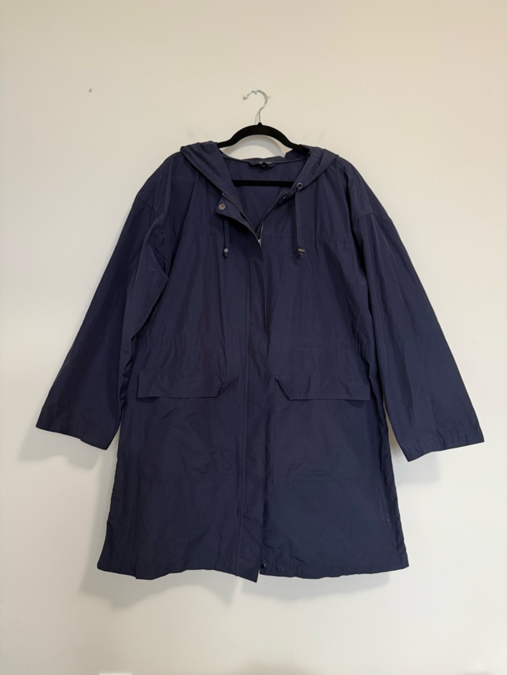 Eileen Fisher Light Cotton Nylon Hooded Coat Navy Blue XL